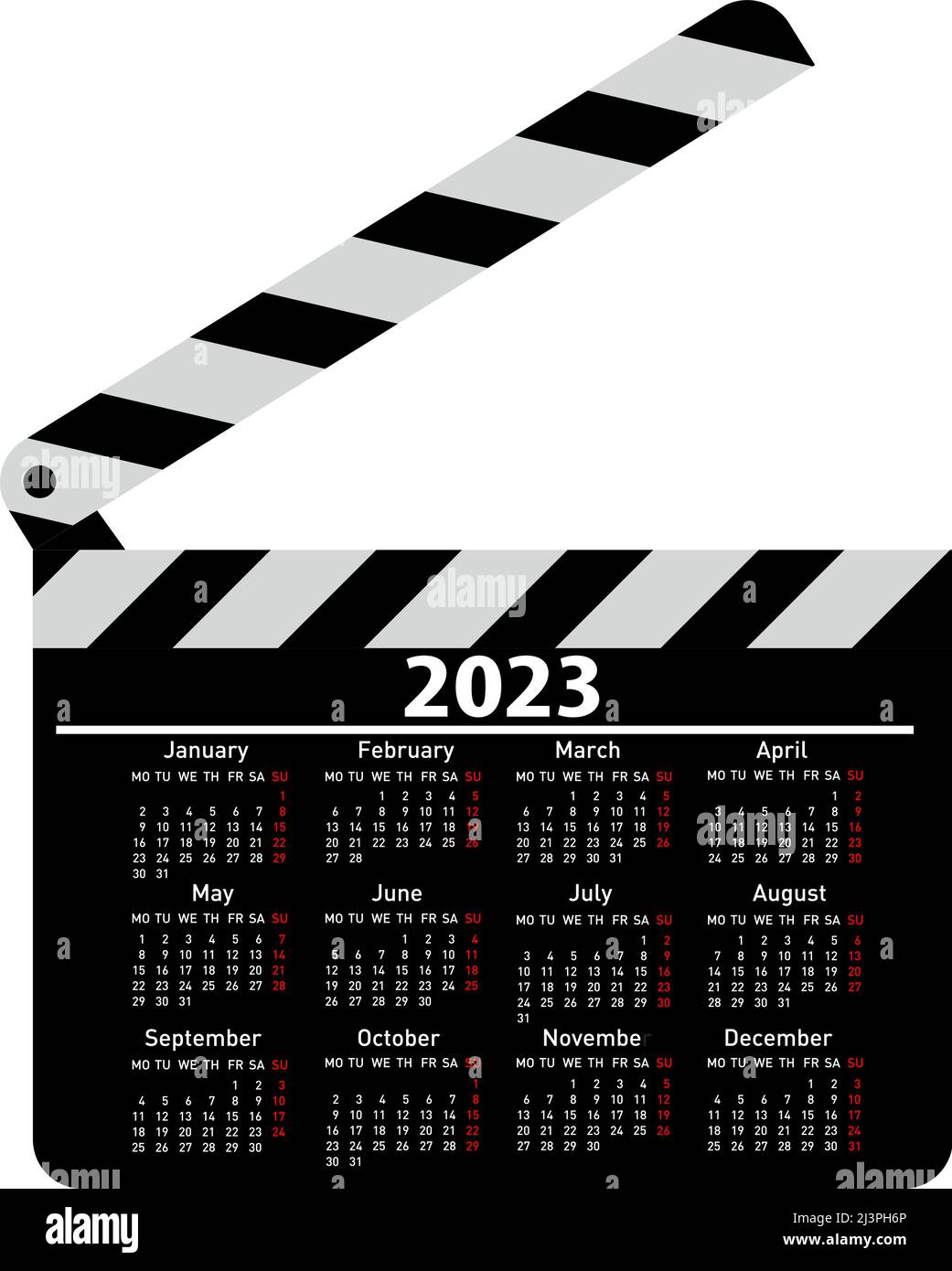 Calendario para 2023 placas de clapper de película Vector Illustration. Ilustración del Vector