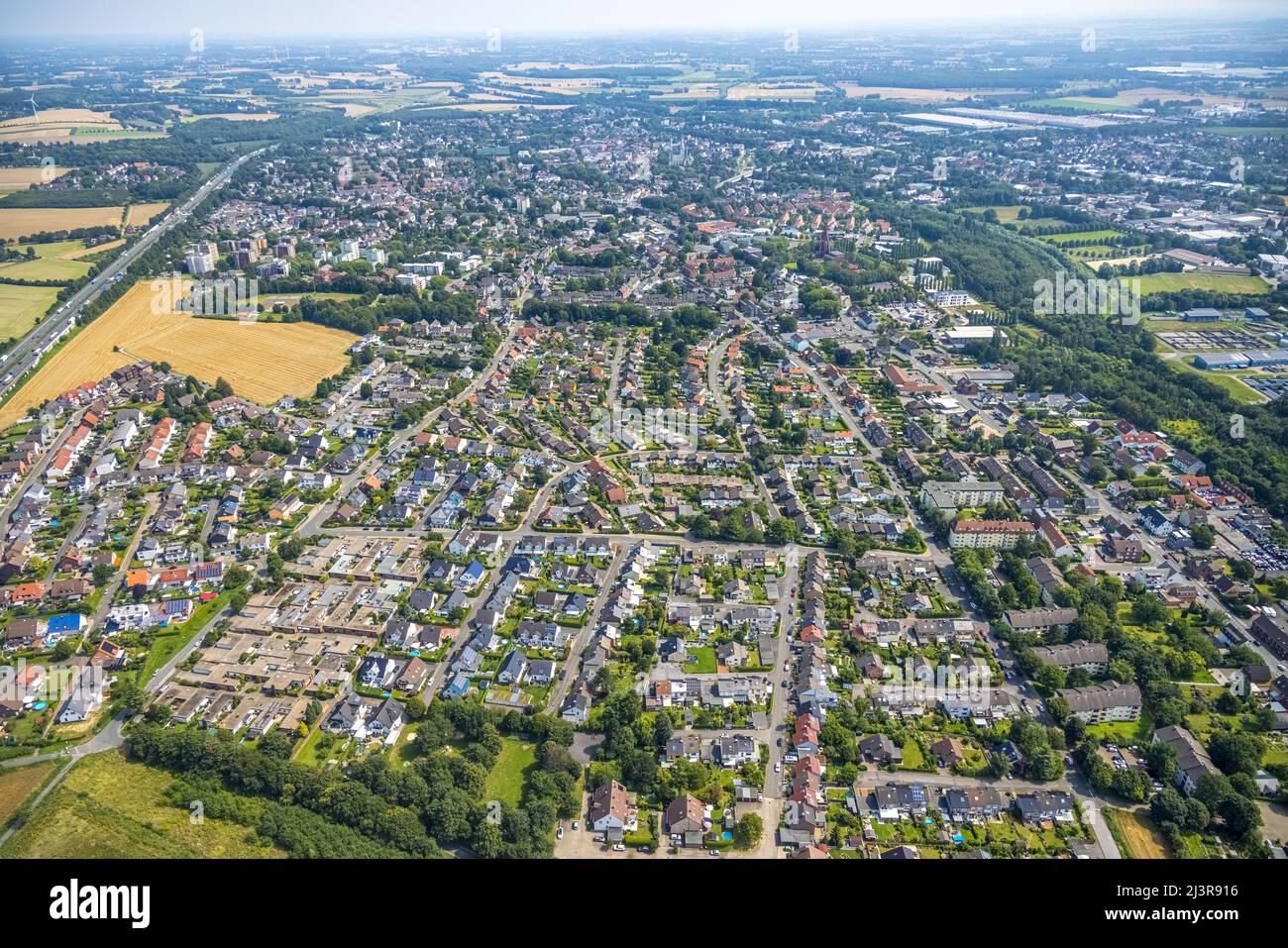Vista aérea, vista local Kamen, área de Ruhr, Renania del Norte-Westfalia, Alemania, DE, Europa, impuesto sobre la propiedad, inmobiliaria, Kamen, fotografía aérea, vi. aérea Foto de stock