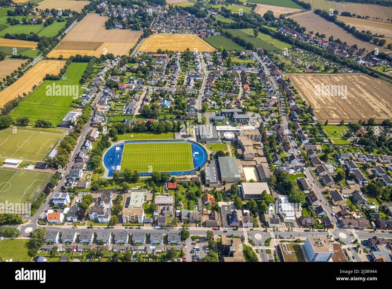 Vista aérea, Sportcentrum Kaiserau, Kamen, Ruhrgebiet, Renania del Norte-Westfalia, Alemania, DE, Europa, Asociación de Fútbol y Atletismo de Westfalia, Foto de stock