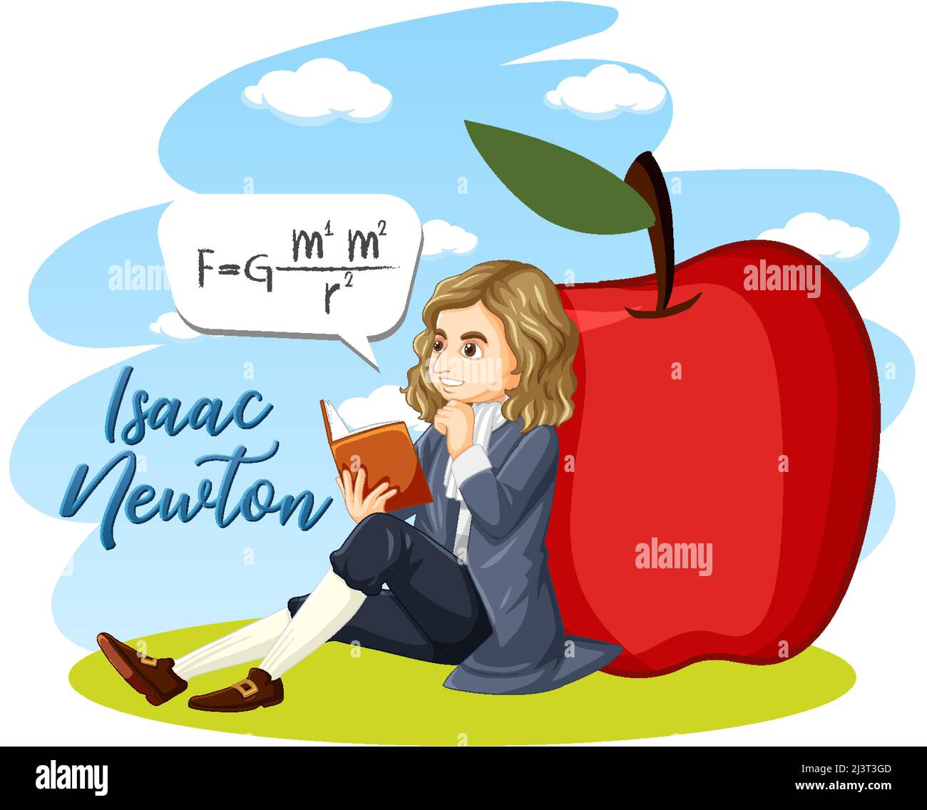 Retrato de Isaac Newton en ilustración de estilo de dibujos animados Ilustración del Vector