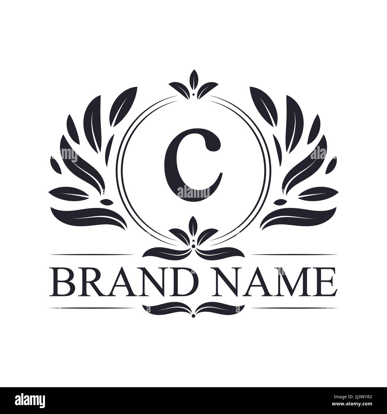 Diseño de logotipo con letra C del alfabeto ornamental dorado. Lujosa plantilla con el logotipo de la elegante letra C dorada. Ilustración del Vector