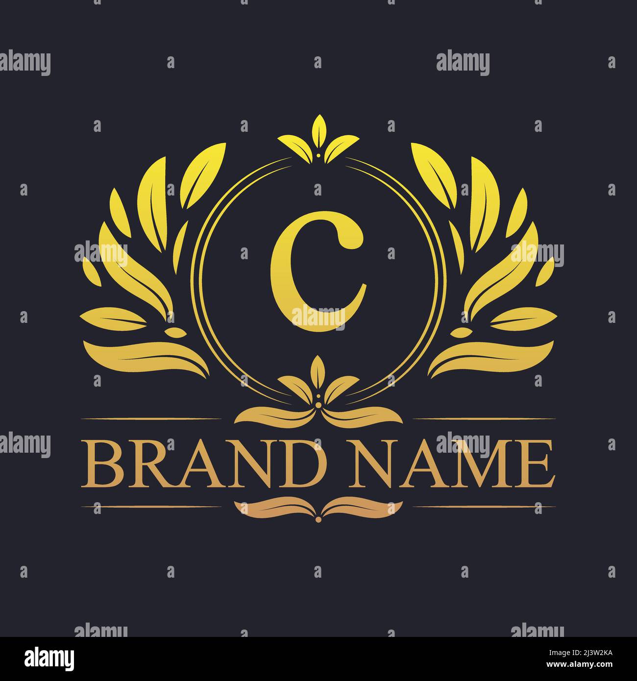 Diseño de logotipo en C del alfabeto ornamental vintage dorado. Lujosa plantilla con el logotipo de la elegante letra C dorada. Ilustración del Vector
