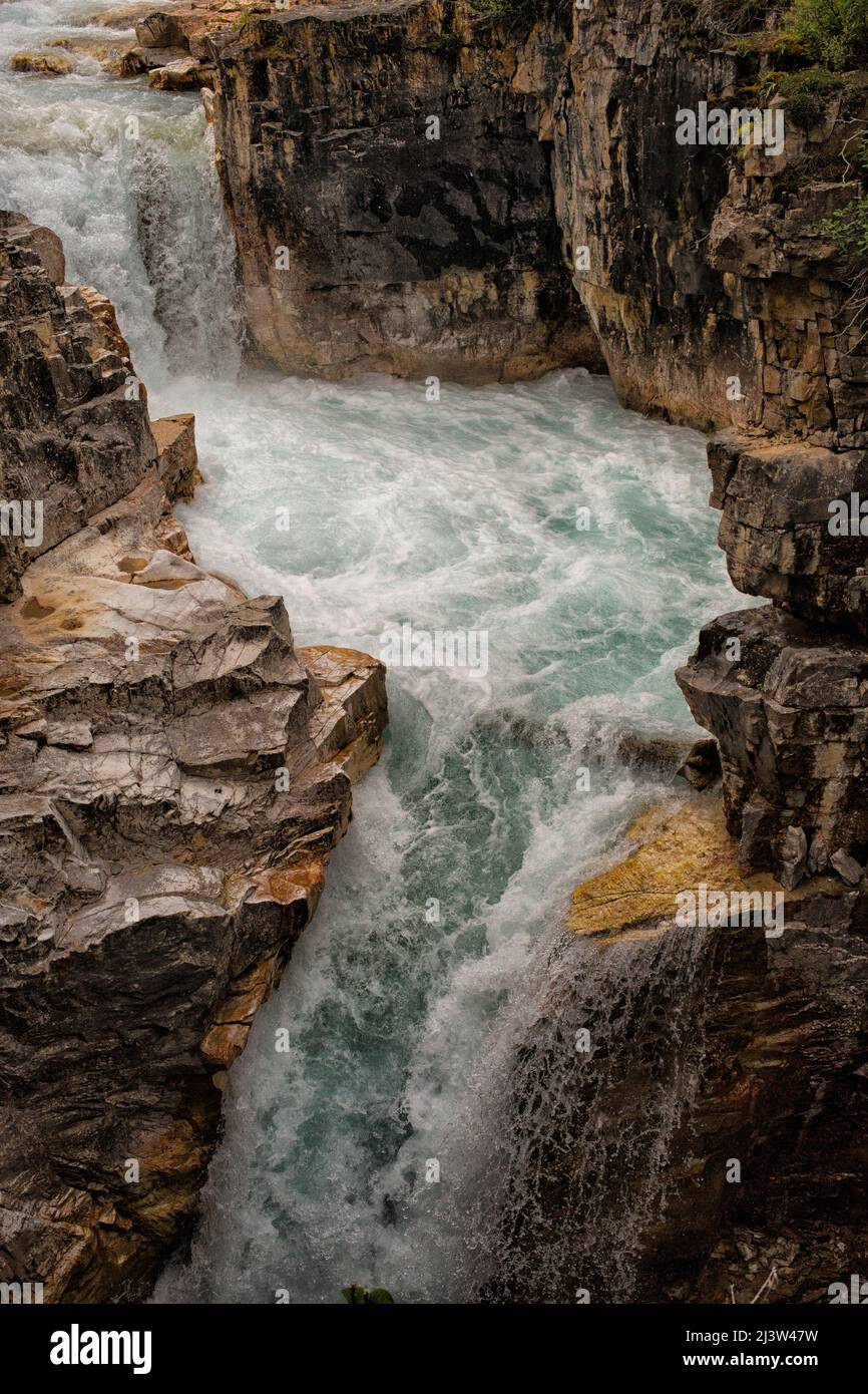 Cascada, cañón de mármol. Parque Nacional Kooteny, Canadá Foto de stock