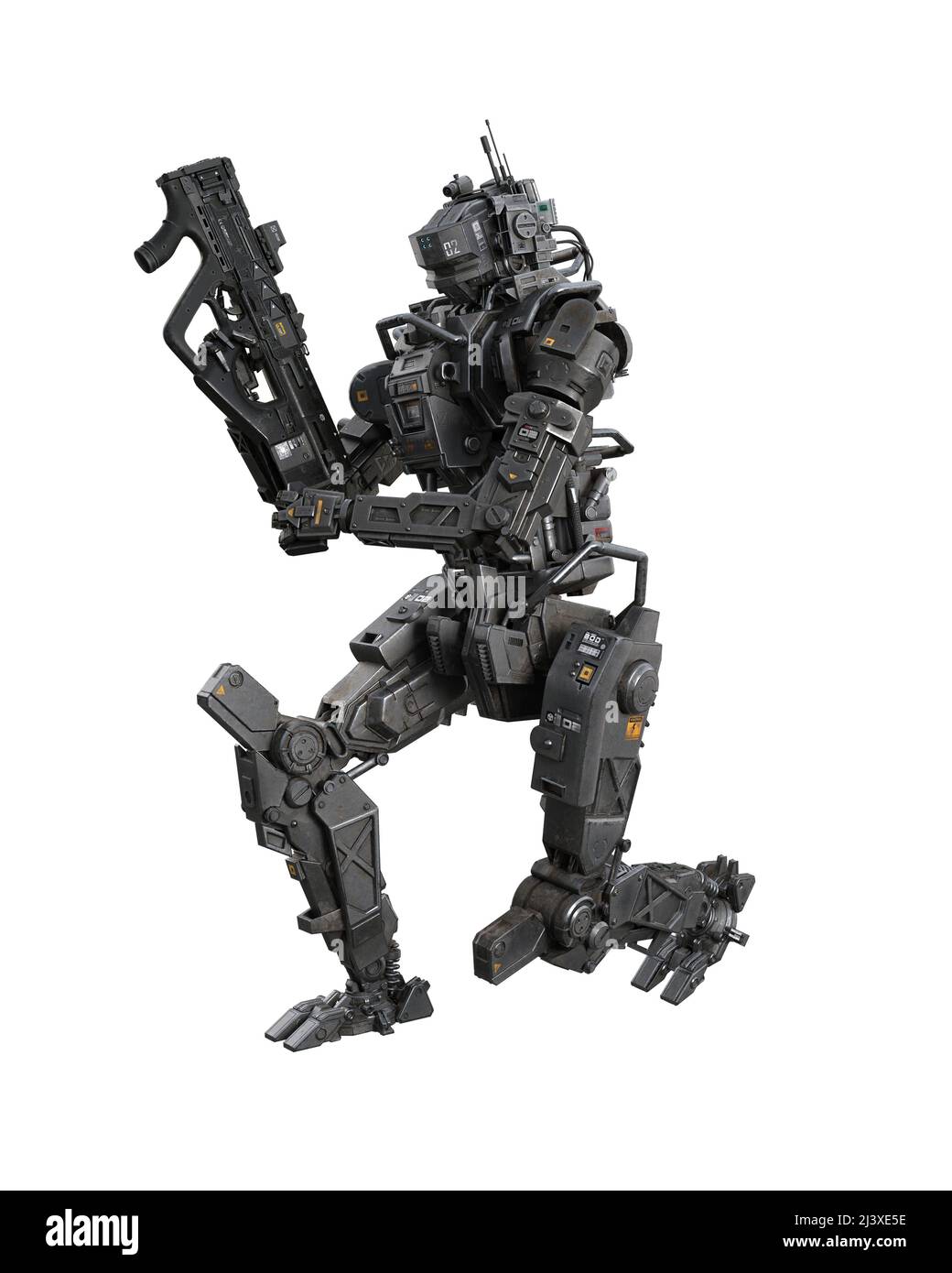 Fantasy Future cyberpunk droid robot cargando una pistola de submáquina. 3D  ilustración aislada sobre fondo blanco con trazado de recorte Fotografía de  stock - Alamy