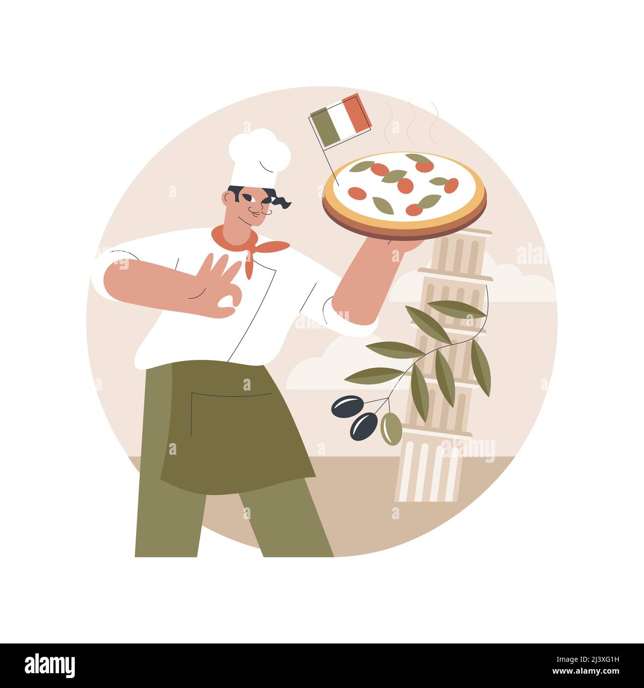 Cocina italiana concepto abstracto ilustración vectorial. Cocina mediterránea, restaurante italiano, menú pizzería, comida italiana, restaurante, takeou Ilustración del Vector