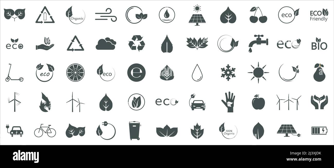 Iconos ecológicos. Conjunto de iconos ecológicos. Ilustración vectorial. Diseño plano. Ilustración del Vector