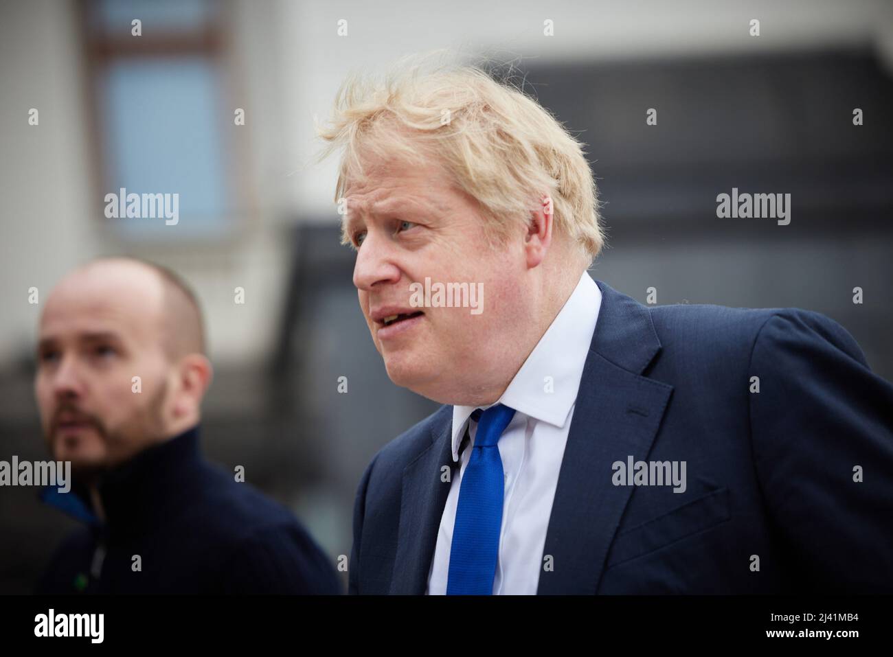 KIEV, UCRANIA - 09 de abril de 2022 - El primer ministro británico Boris Johnson se reúne con el presidente ucraniano Volodymyr Zelensky durante una visita sorpresa a la guerra Foto de stock