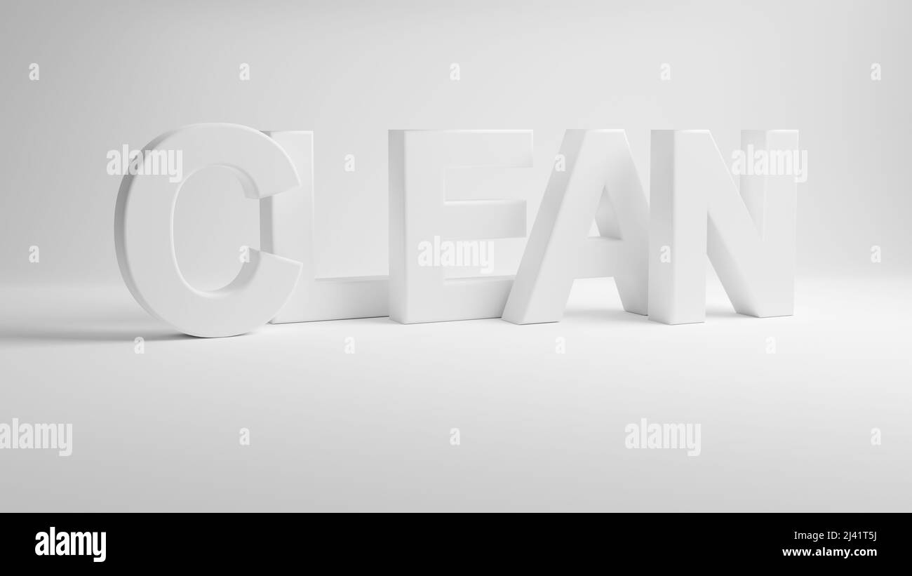 La palabra limpio sobre fondo blanco. 3D renderizado. Foto de stock