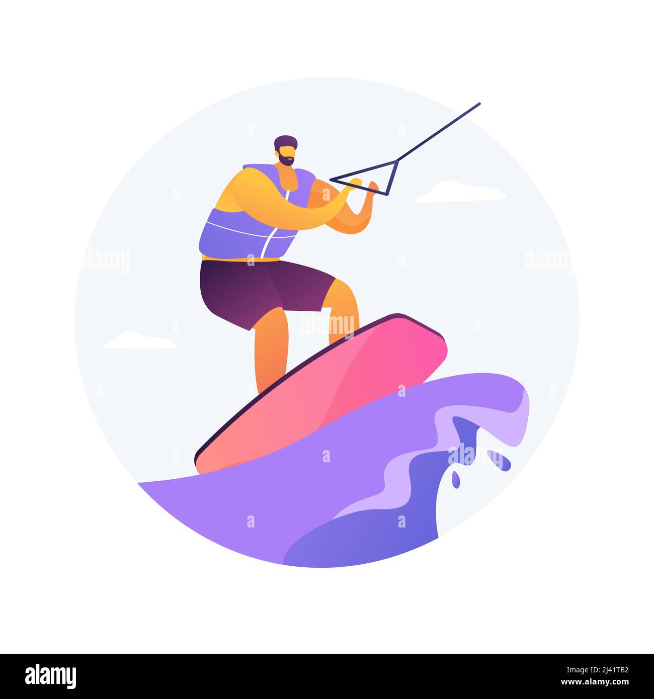 Ilustración vectorial de concepto abstracto de wakeboard. Deportes acuáticos, extremo, cable de barco, truco wakeboard, equipo de esquí acuático, estilo de vida activo, suprarrenal Ilustración del Vector