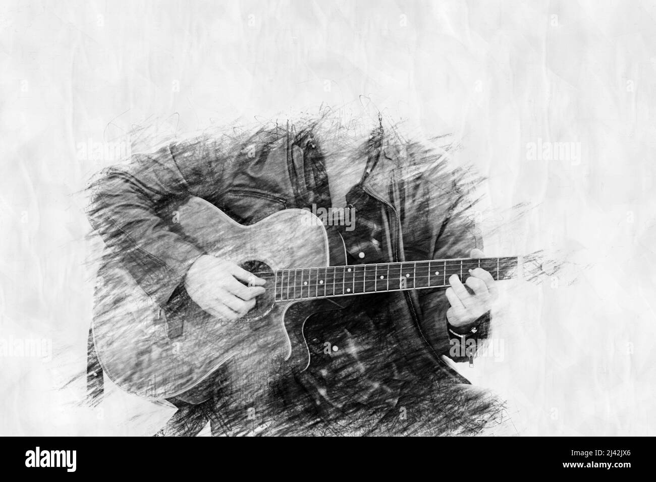 hombre tocando la guitarra en estilo de dibujo a lápiz Fotografía de stock  - Alamy
