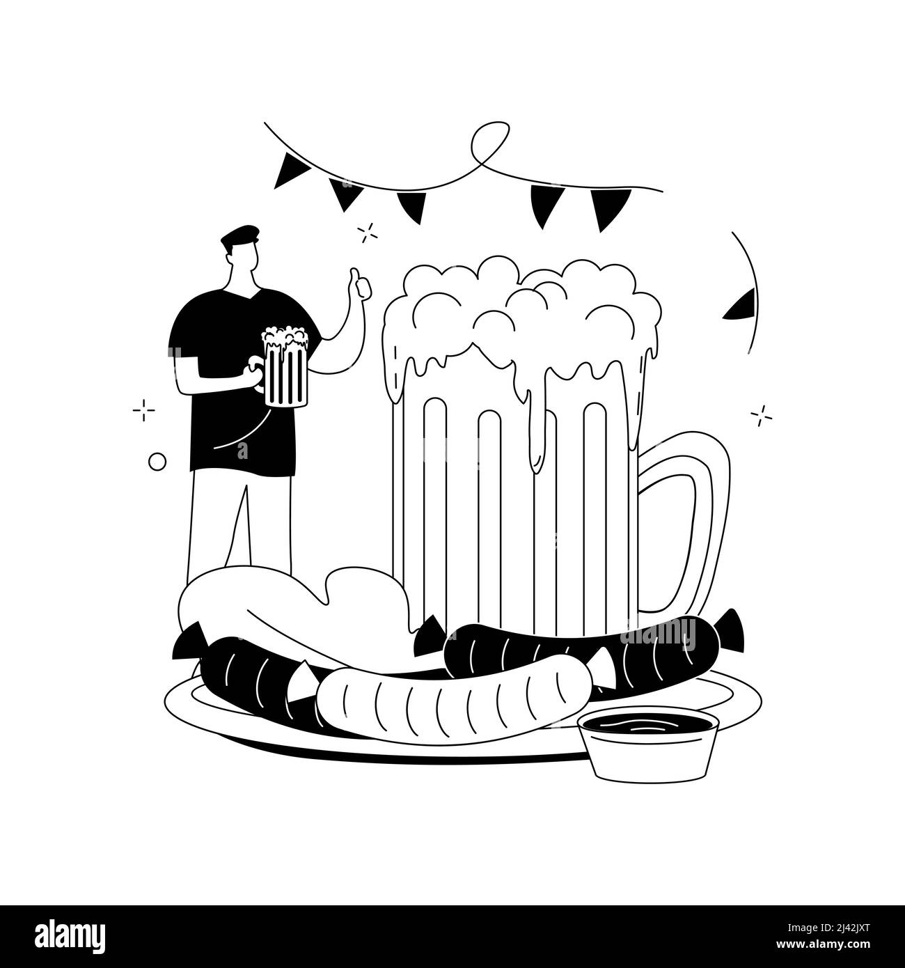 Ilustración vectorial de concepto abstracto de la fiesta de la cerveza. Cerveza callejera, festival de cerveza y música, diversión al aire libre, bebida artesanal, fiesta callejera, evento social, disfrute de e Ilustración del Vector