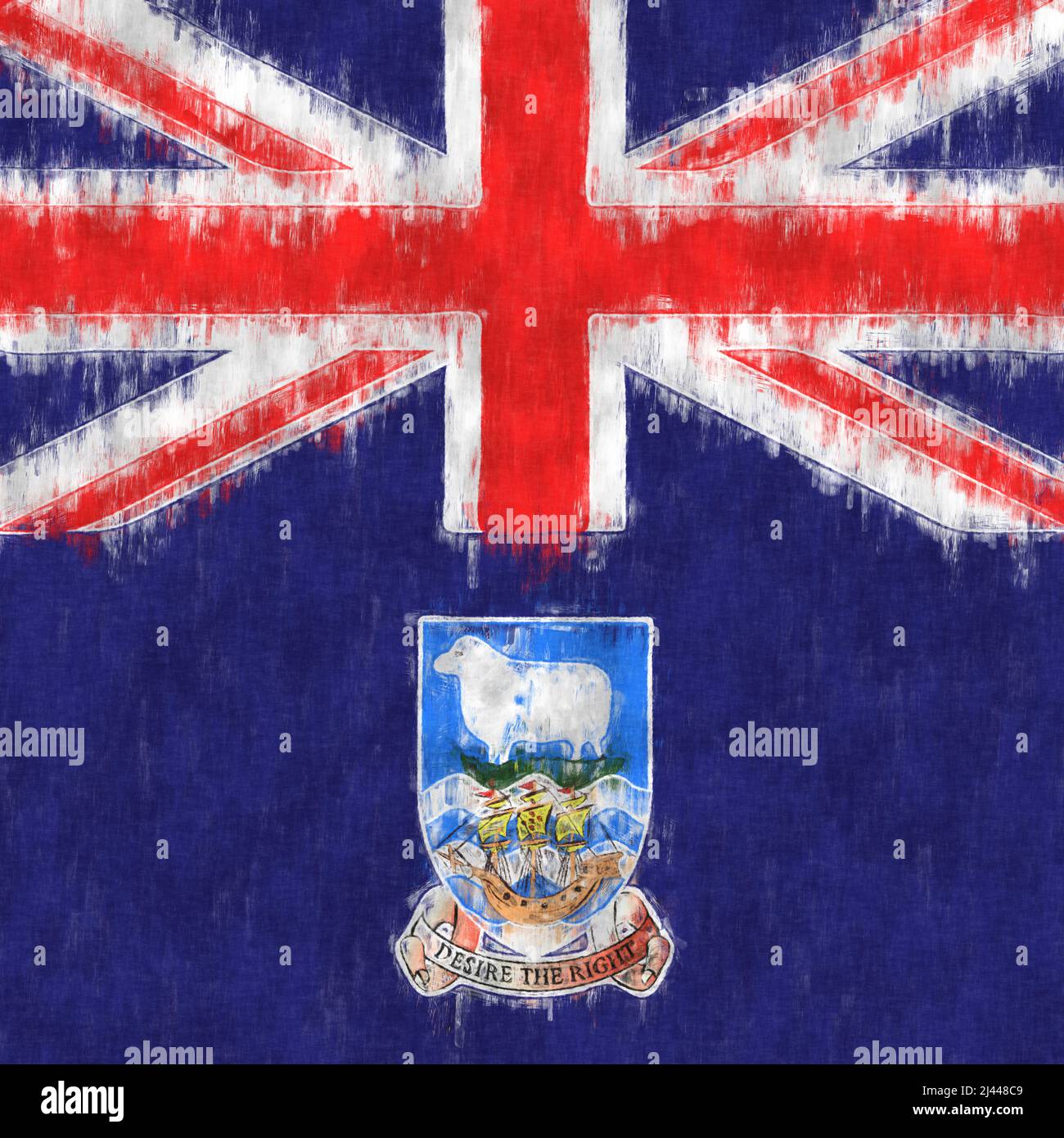 Pintura al óleo de las Islas Malvinas. Lienzo de dibujo del emblema de las Islas  Malvinas. Una imagen pintada de la bandera de un país Fotografía de stock -  Alamy