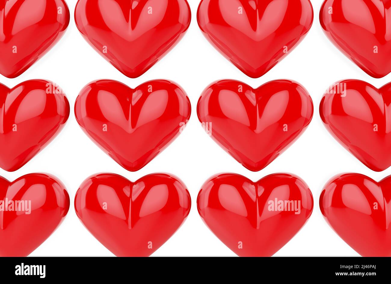 Diseño sin costuras con corazones rojos. Día de San Valentín de fondo. Color rojo corazón formas icono patrón amor y romance tema sobre fondo aislado. Foto de stock