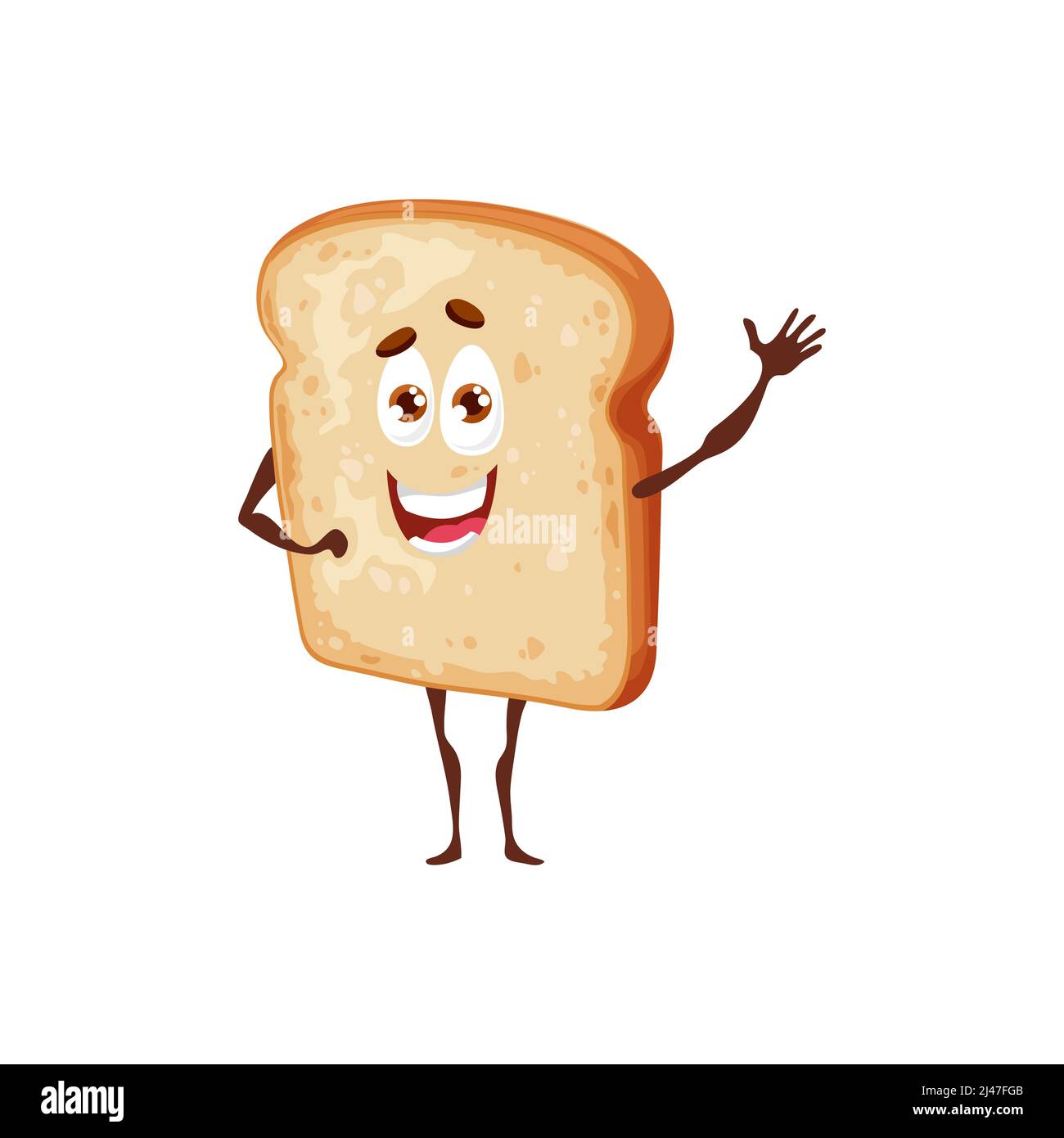 Personaje de tostadas de pan delgado con dibujos animados. Feliz cocer