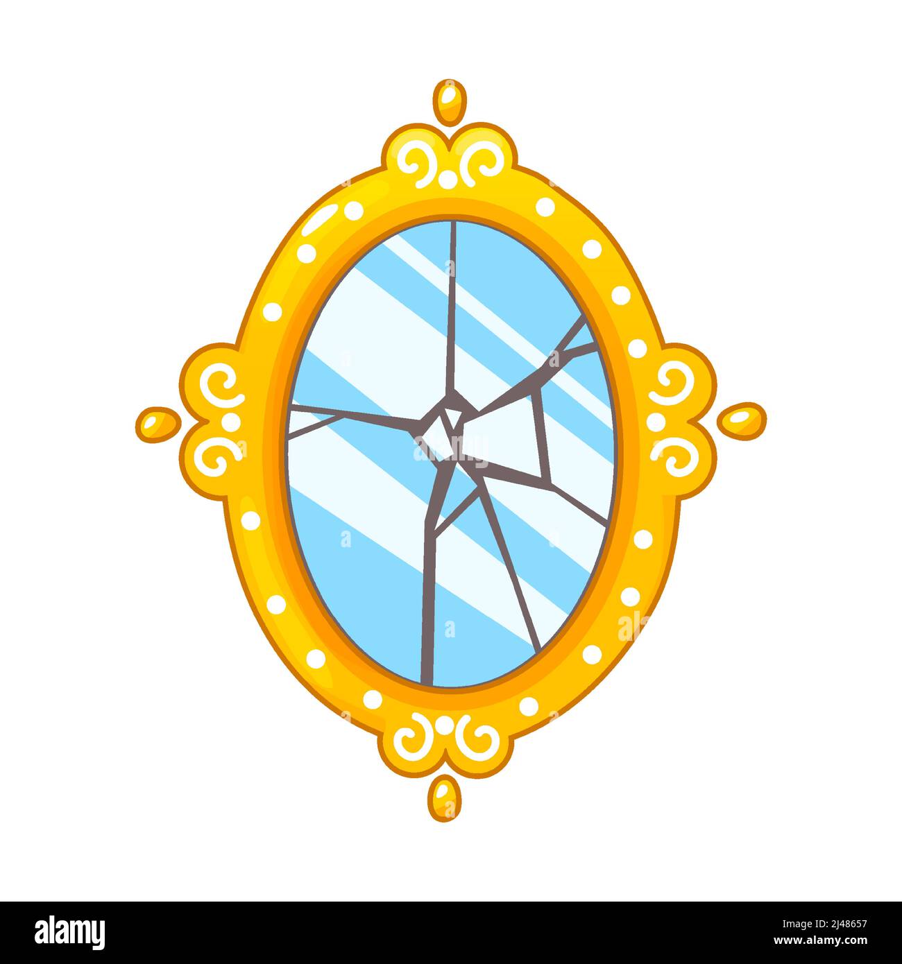 Espejo de dibujos animados roto.El espejo de estilo vintage dorado en forma  ovalada tiene grietas Imagen Vector de stock - Alamy
