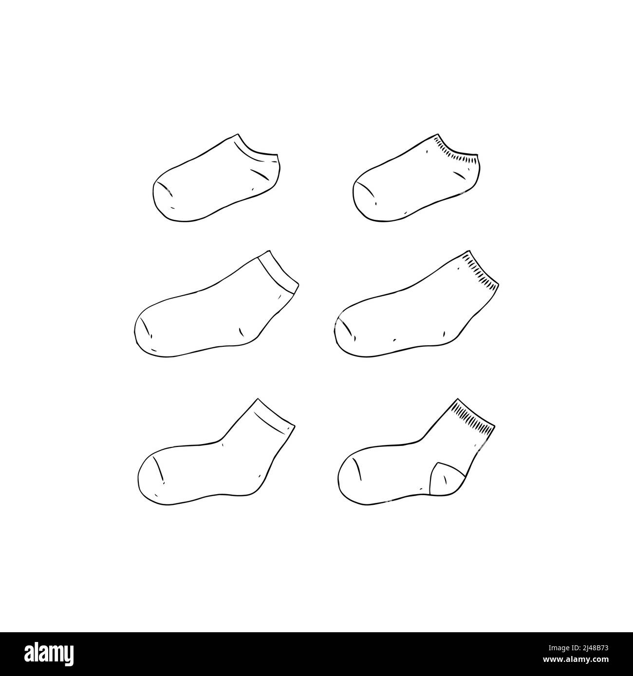 Ilustración vectorial dibujada a mano calcetín en blanco sobre fondo blanco. Plantilla de calcetín blanca. largos y cortos Fotografía de stock - Alamy