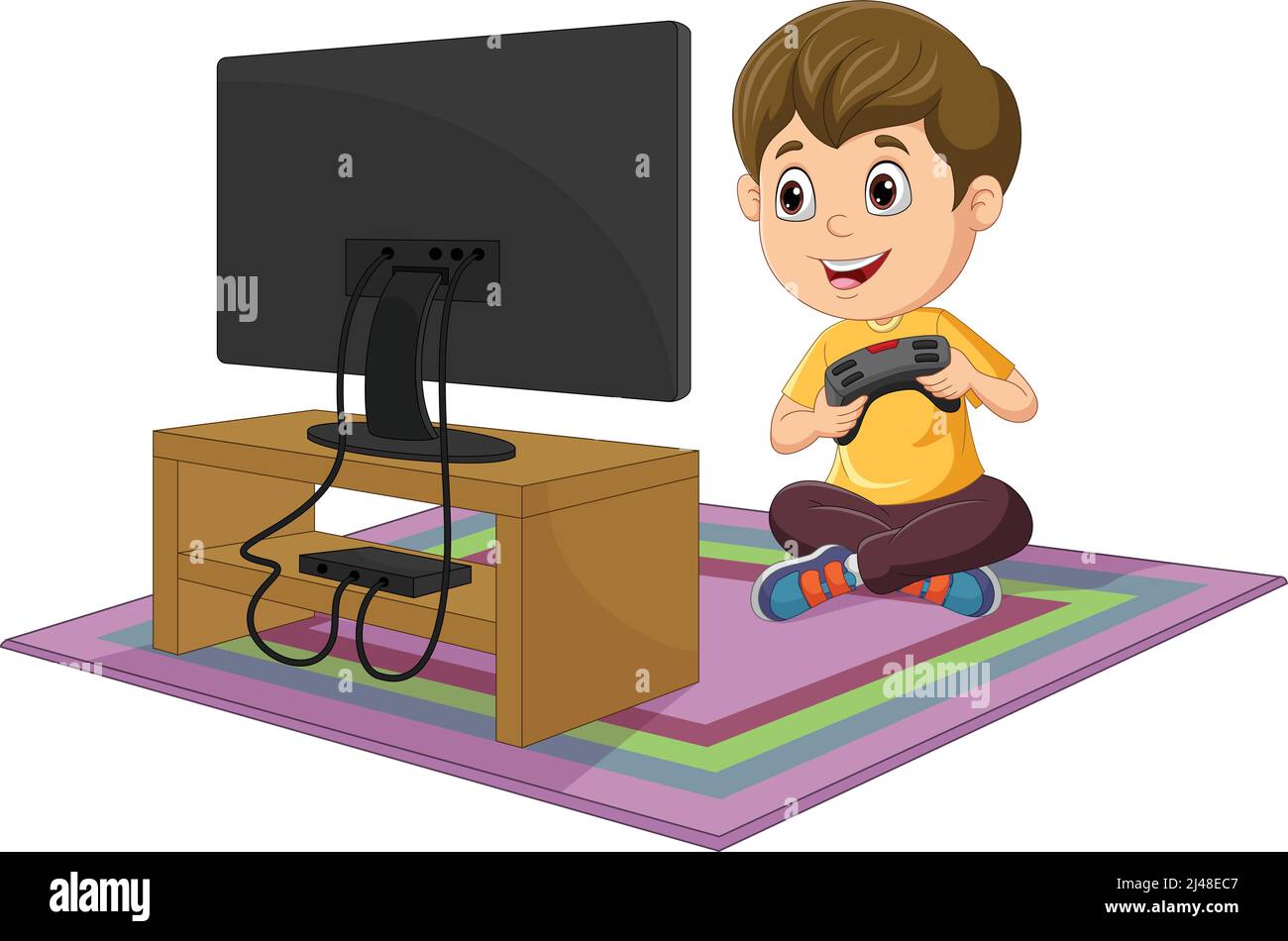 Niño de dibujos animados jugando videojuego Imagen Vector de stock - Alamy