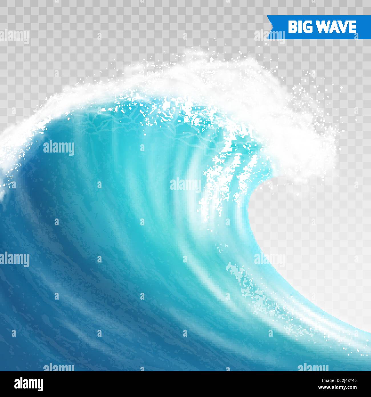 Gran ola marina o oceánica con spray, espuma sobre cresta y reflexión sobre fondo transparente ilustración vectorial Ilustración del Vector