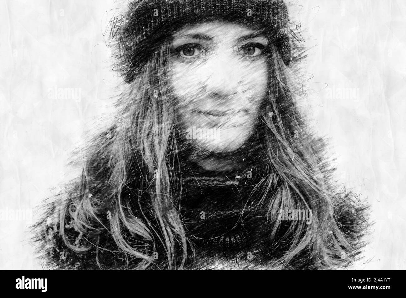cara de mujer joven en estilo de dibujo a lápiz Fotografía de stock - Alamy