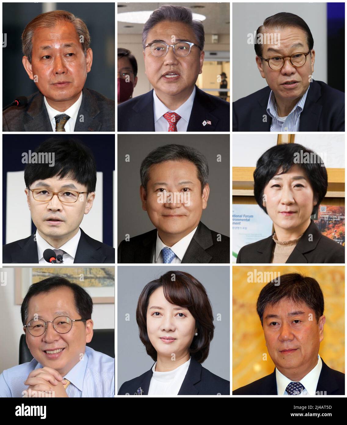Nominaciones de Yoon para miembros del Gabinete, jefe de personal Esta foto  combinada muestra ocho candidatos a ministros y el jefe de gabinete  presidencial que el presidente electo Yoon Suk-yeol anunció el