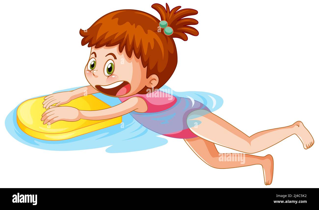 Dibujos animados niña práctica de natación ilustración Fotografía de stock  - Alamy