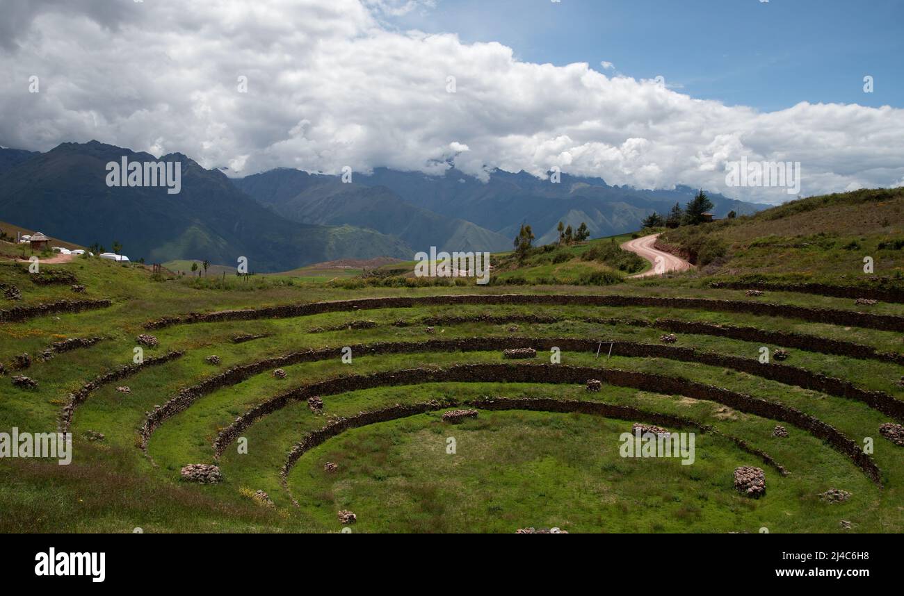 La estación de investigación agrícola inca, Moray, Perú, América del Sur Foto de stock