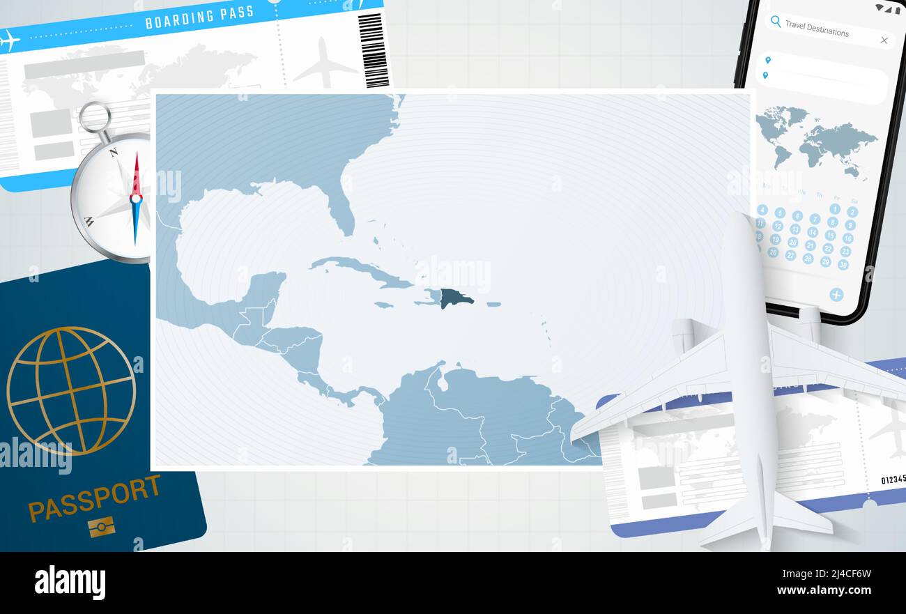 Viaje a República Dominicana, ilustración con un mapa de República