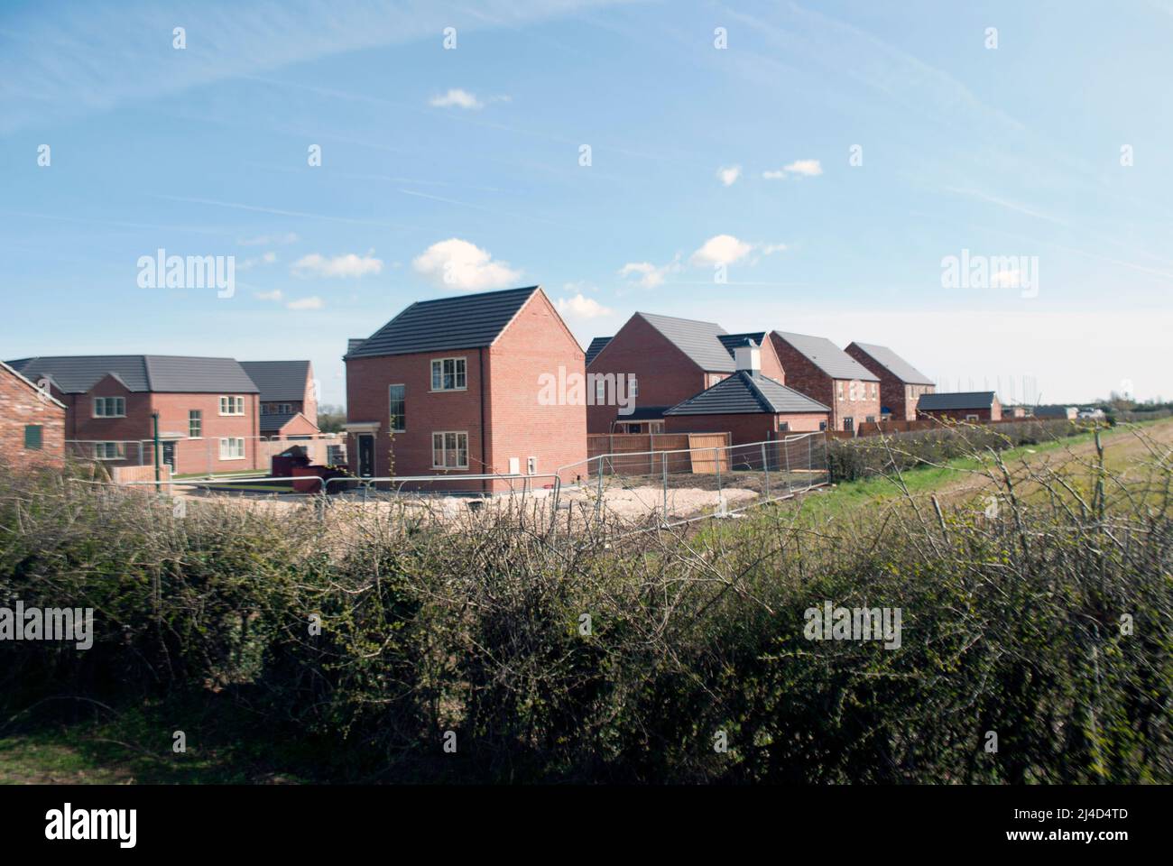 Nueva construcción de viviendas en el borde de la aldea Ruskington, Sleaford, Lincolnshire, Inglaterra, Reino Unido Foto de stock