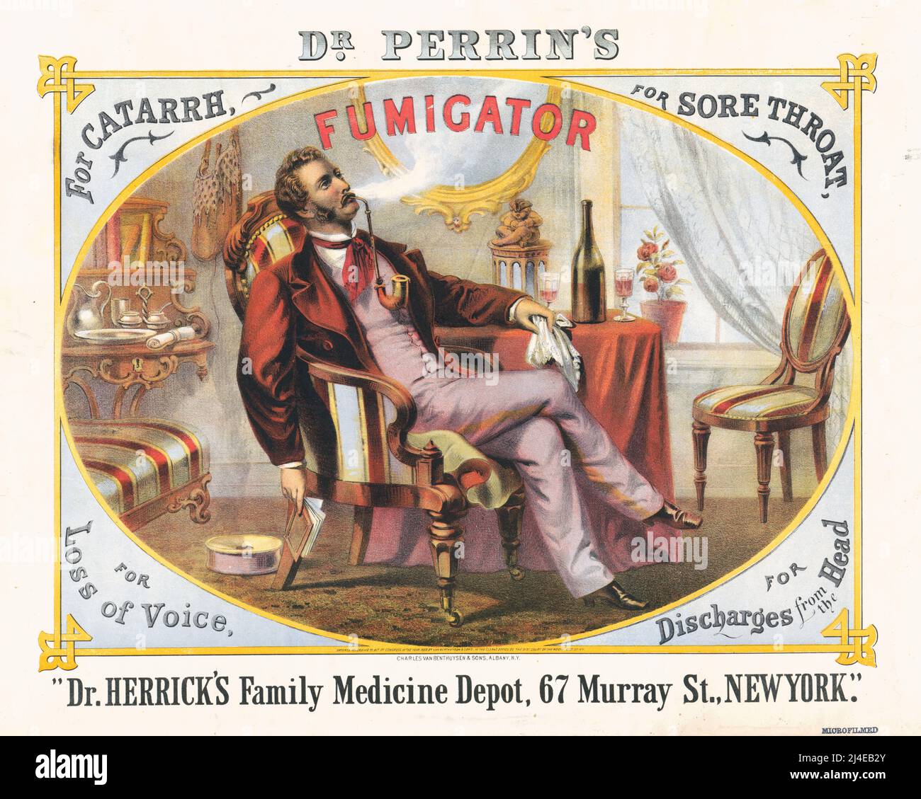 1869 anuncio para el Dr. Perrin's Fumiligator para catarrh, dolor de