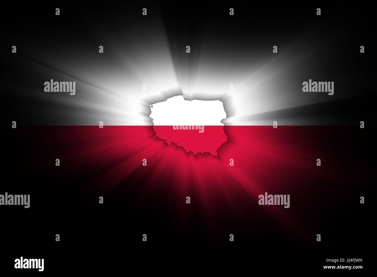 Mapa de Polonia, sobre fondo negro, mapa con bandera Foto de stock