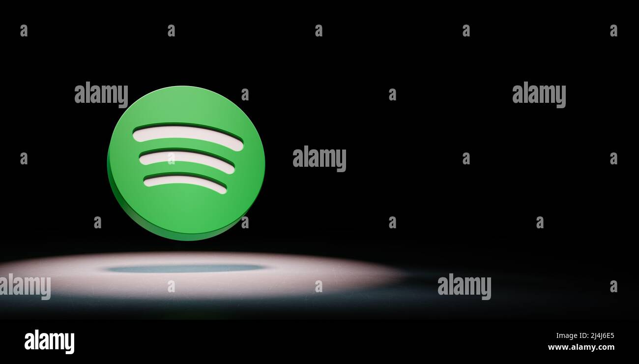 Logotipo de Spotify resaltado en fondo negro Foto de stock