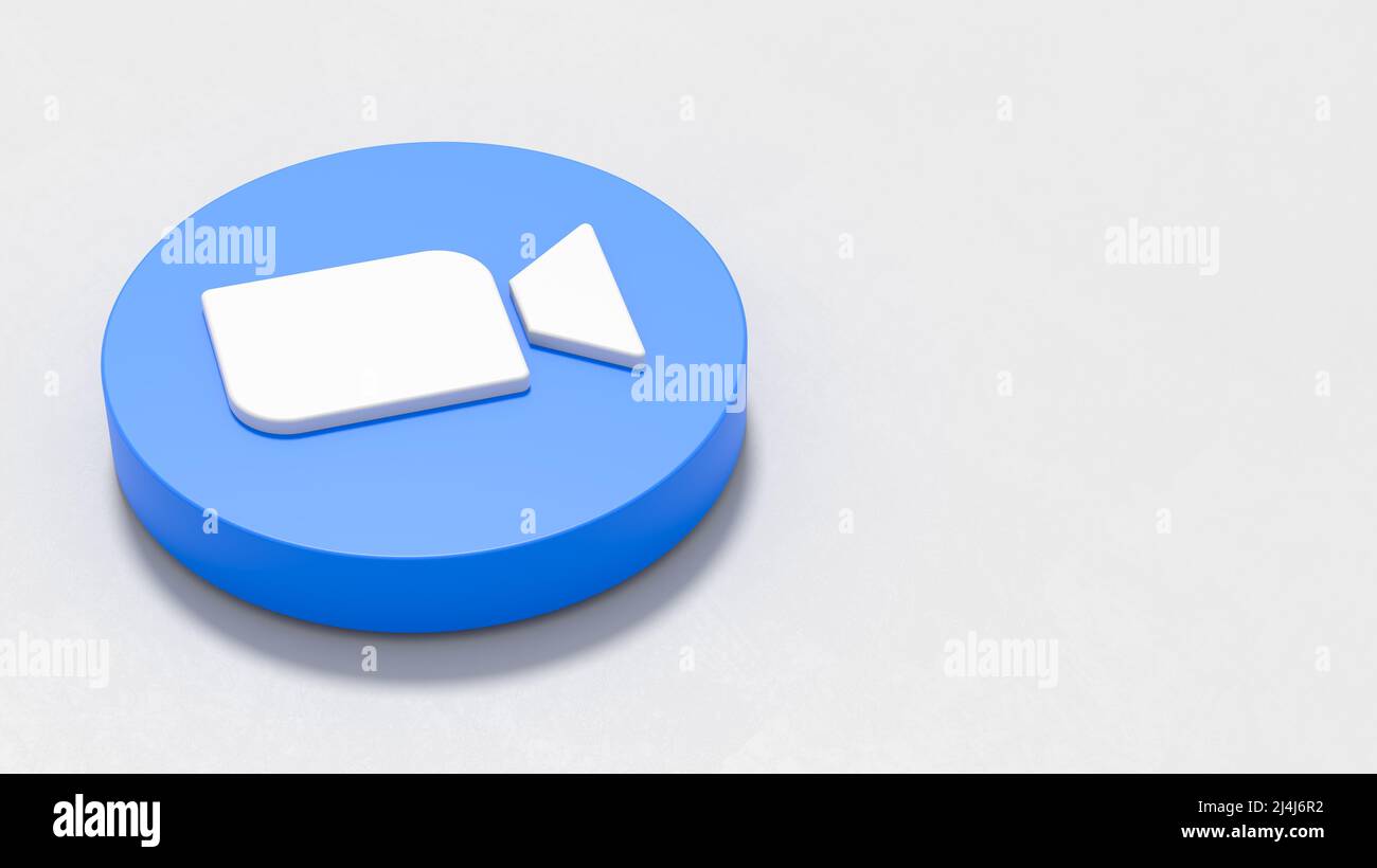 Zoom Logotipo sobre fondo gris claro con espacio de copia Foto de stock