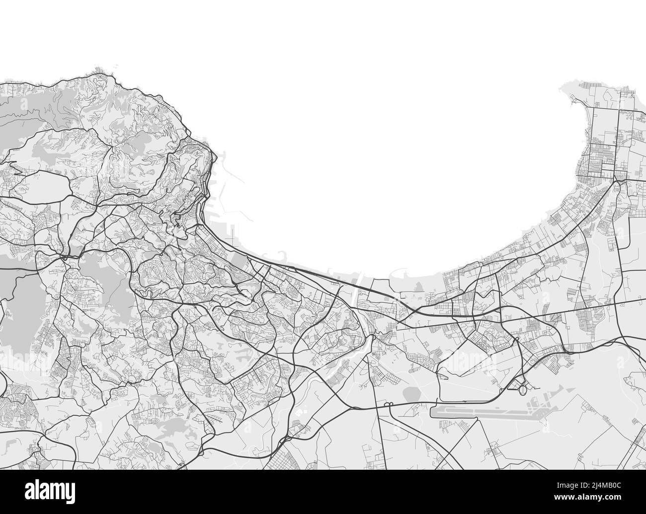 Mapa urbano de Argel. Ilustración vectorial, póster artístico en escala de grises del mapa de Argel. Imagen del mapa de calles con carreteras, vista del área metropolitana de la ciudad. Ilustración del Vector