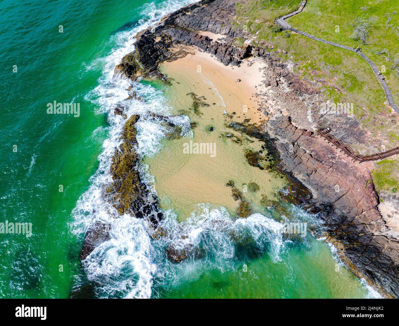 Vista aérea de las piscinas de champán en la costa este de Fraser Island. Queensland, Australia Foto de stock