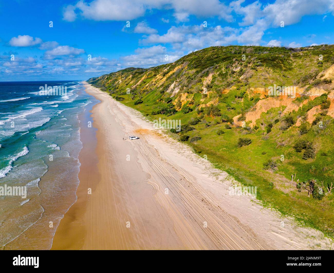 Vista aérea de Setenta Five Mile Beach en Fraser Island. Queensland, Australia Foto de stock