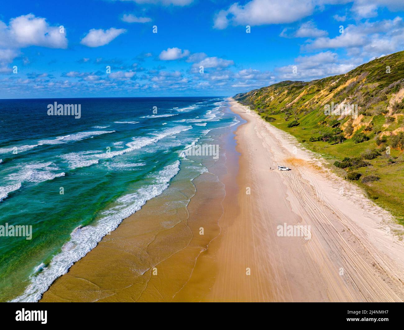 Vista aérea de Setenta Five Mile Beach en Fraser Island. Queensland, Australia Foto de stock