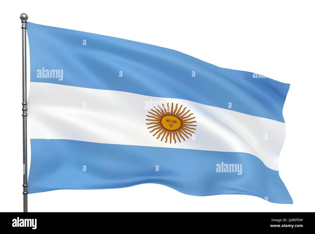 Ondeando bandera argentina aislada sobre fondo blanco Foto de stock