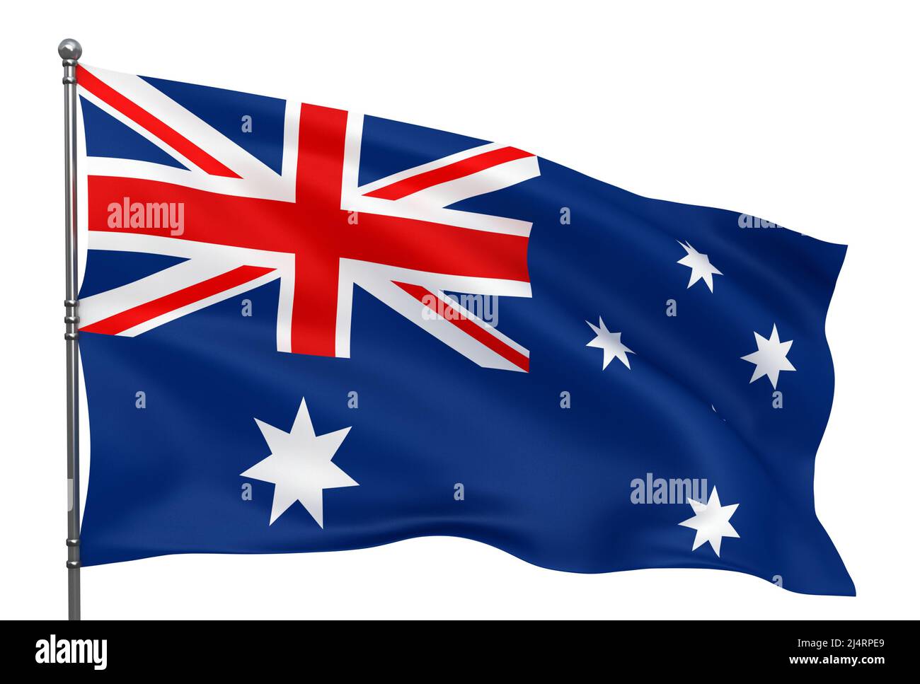 Ondeando la bandera australiana aislado sobre fondo blanco. Foto de stock