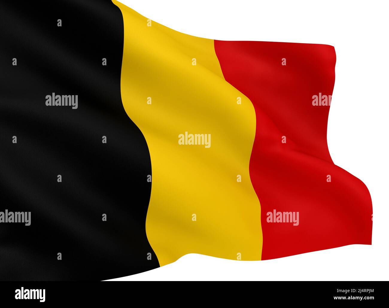 Ondeando bandera belga aislada sobre fondo blanco Foto de stock
