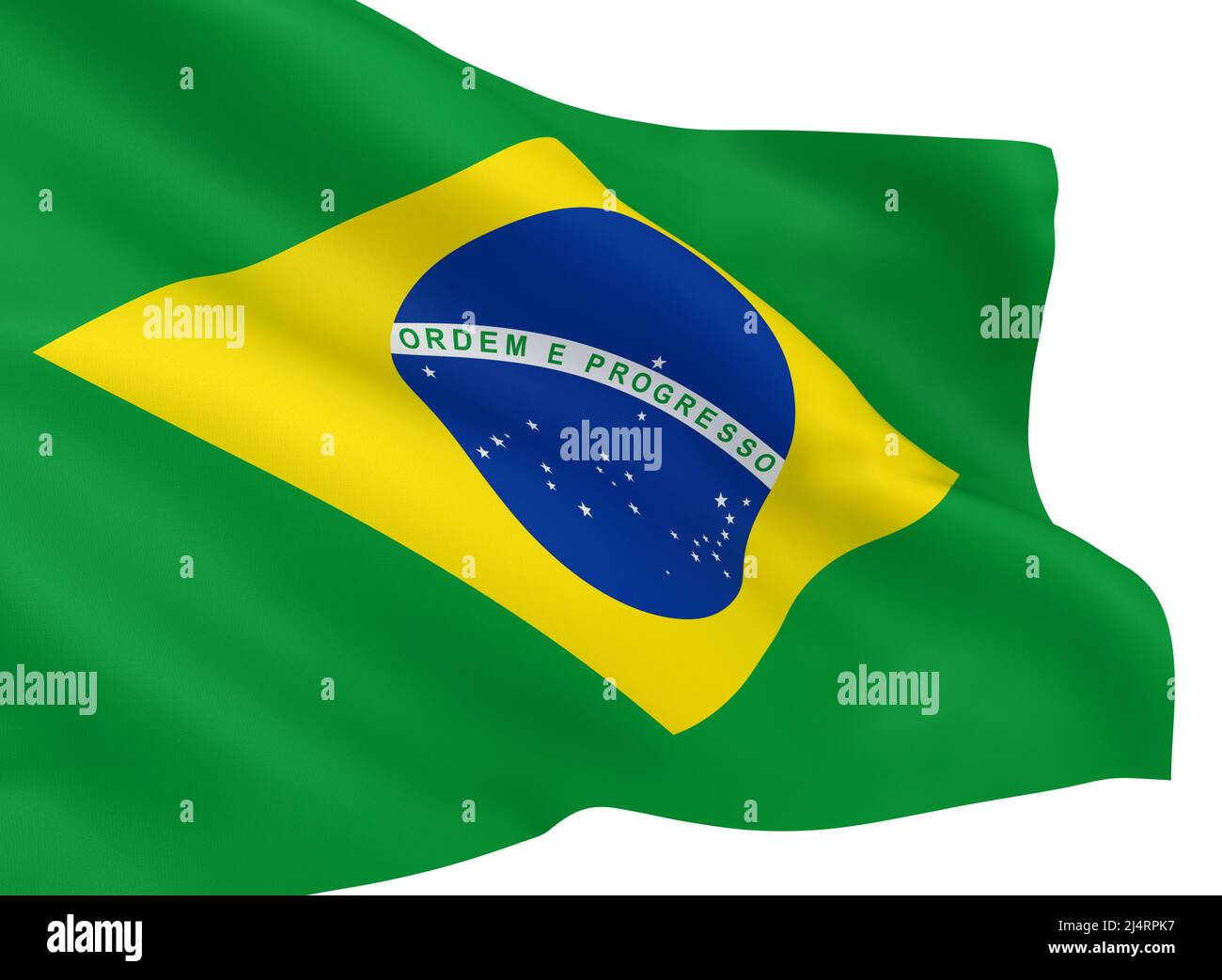 Ondeando bandera brasileña aislada sobre fondo blanco Foto de stock