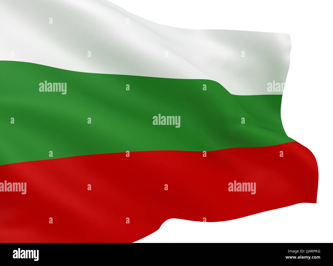 Ondeando bandera búlgara aislada sobre fondo blanco Foto de stock