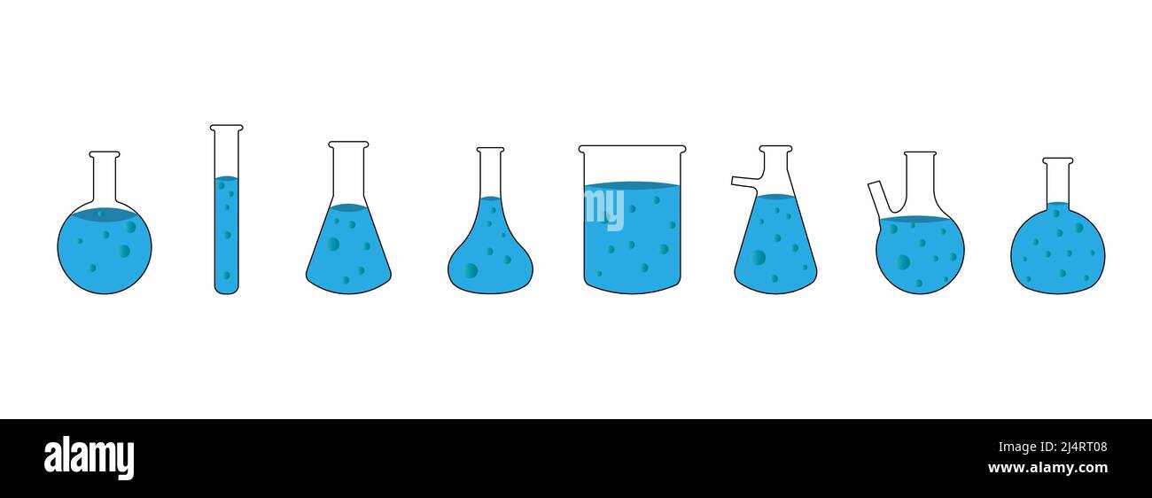Conjunto de iconos para matraces, laboratorio y química. Ilustración vectorial. Ilustración del Vector