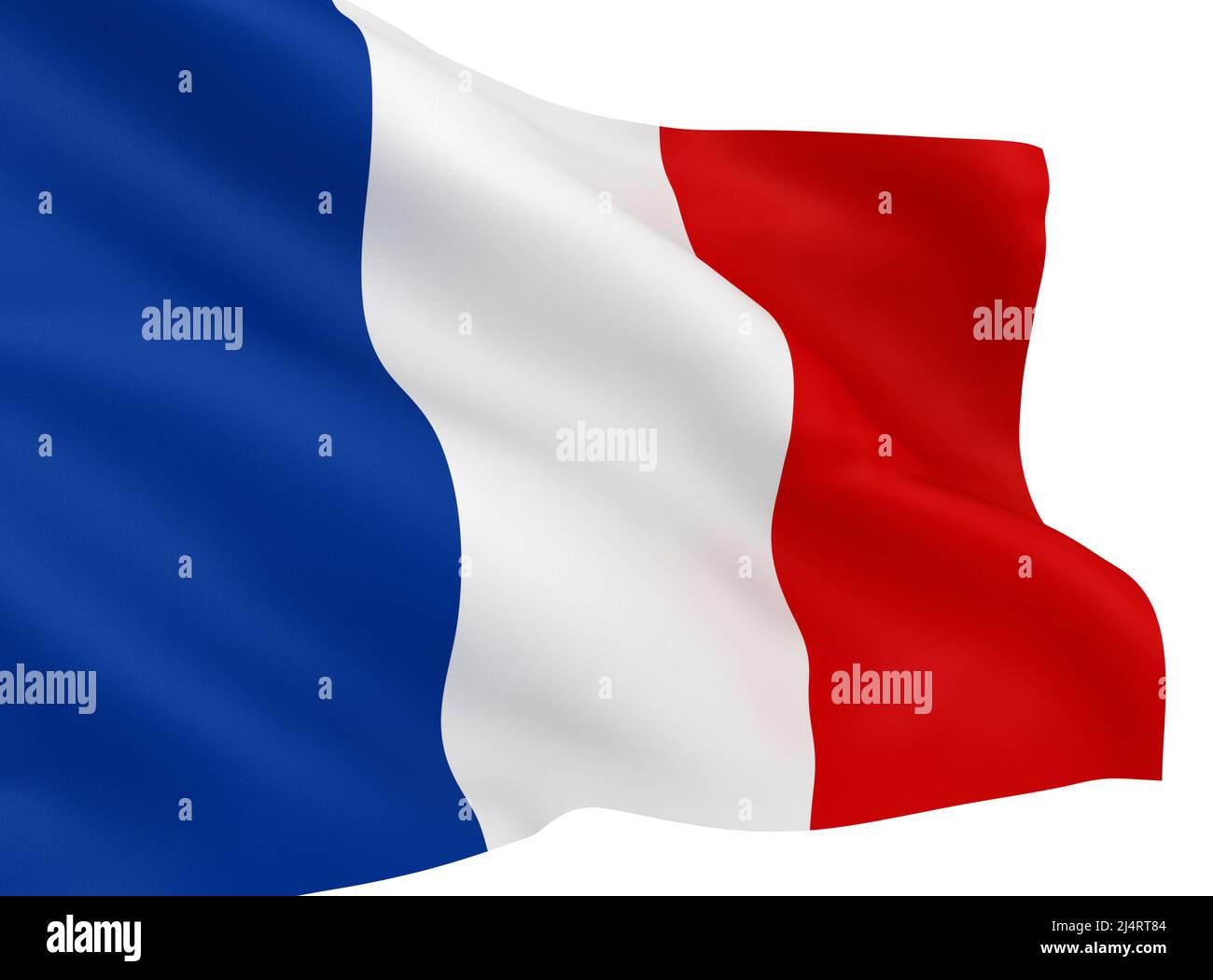 Ondeando bandera francesa aislada sobre fondo blanco Foto de stock