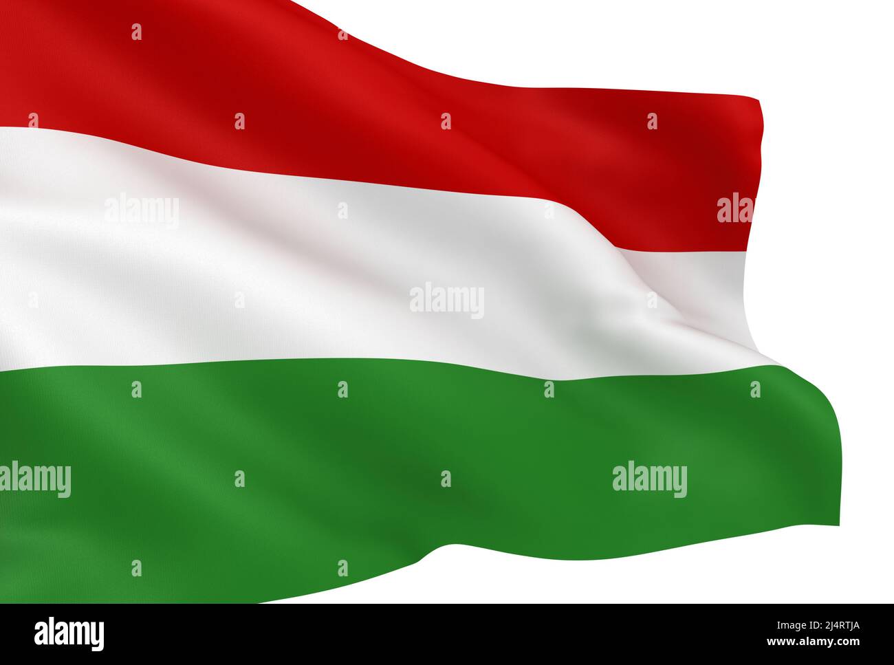 Ondeando bandera húngara aislada sobre fondo blanco Foto de stock