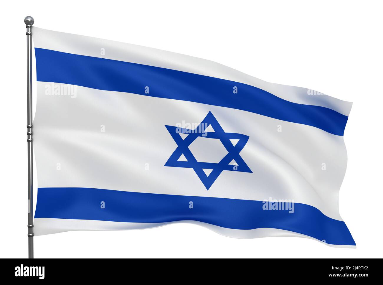 Ondeando la bandera israelí aislada sobre fondo blanco Foto de stock