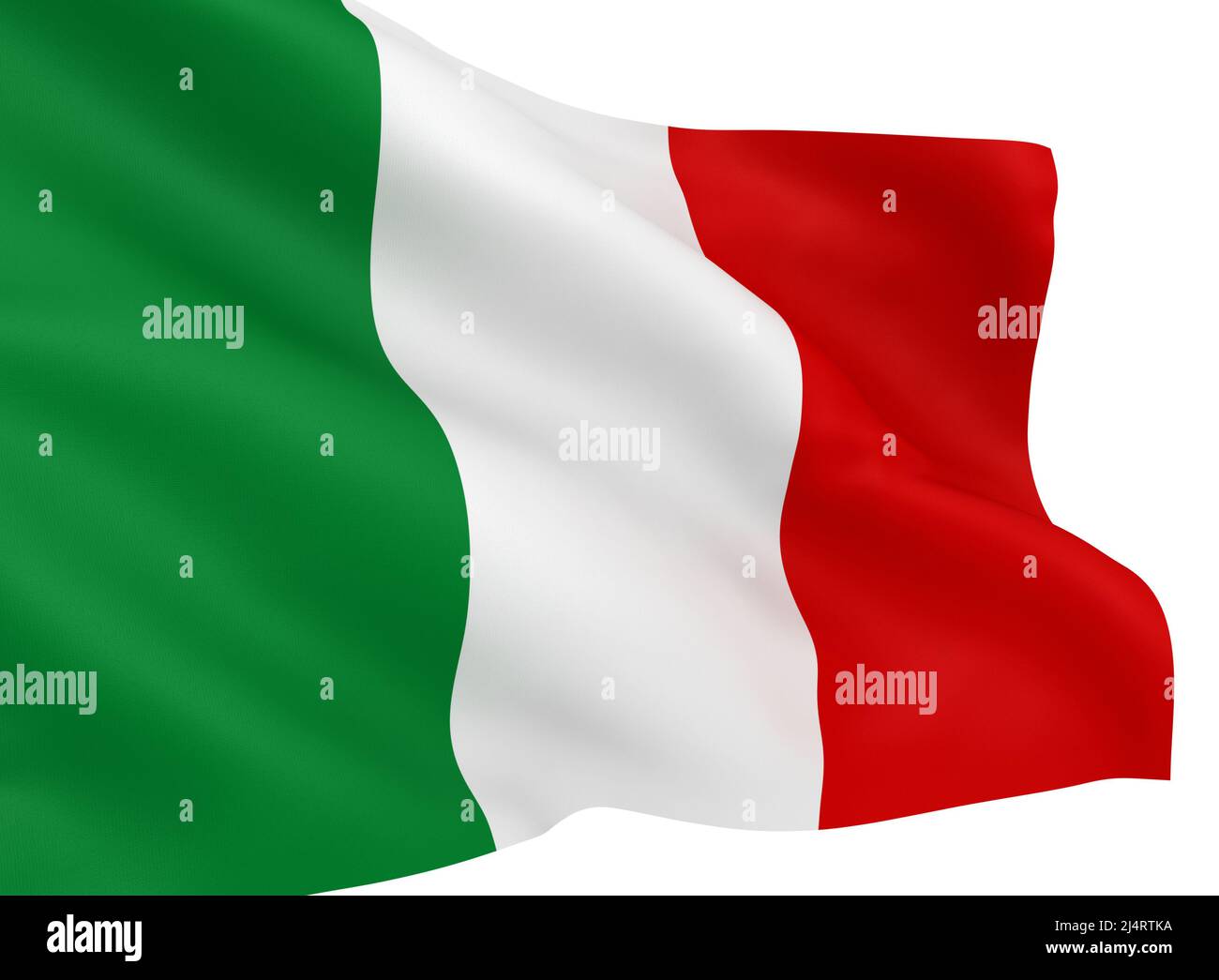 Ondeando bandera italiana aislada sobre fondo blanco Foto de stock