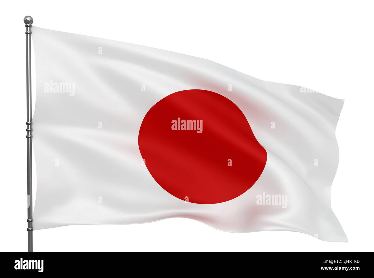 Ondeando bandera japonesa aislada sobre fondo blanco Foto de stock