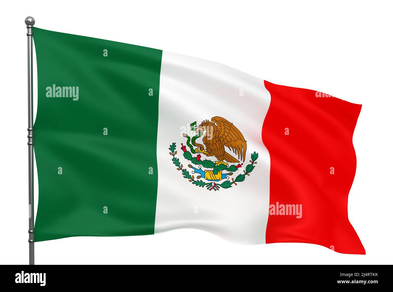 Ondeando bandera mexicana aislada sobre fondo blanco Foto de stock