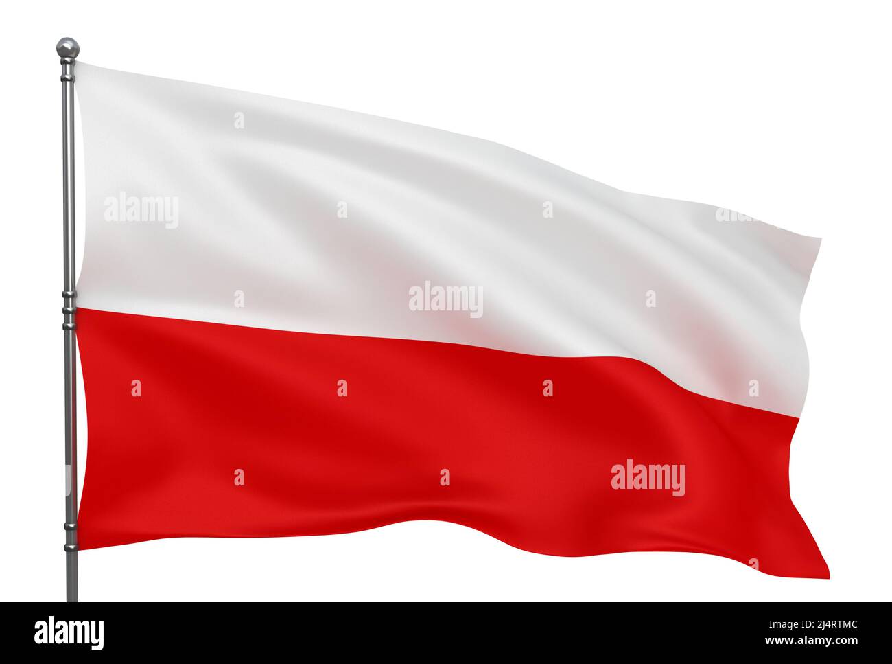 Bandera polaca ondeada aislada sobre fondo blanco Foto de stock