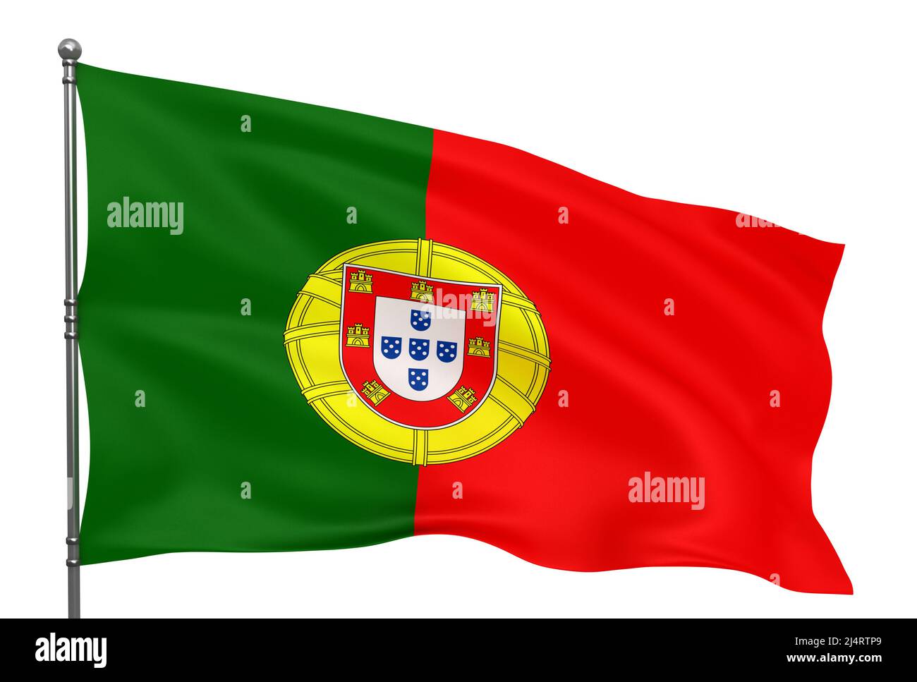 Bandera Portugal ondeando aislada sobre fondo blanco Foto de stock